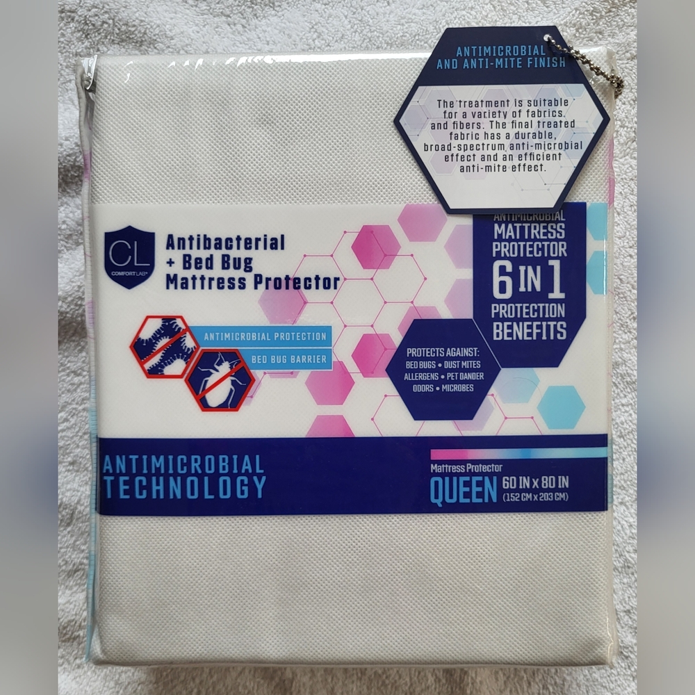 COMFORT LAB Antimicrobial Queen Size Mattress Protector (NWT) (NIP)